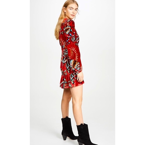 Farm Rio Winter Leaf Velvet Short Mini Dress - Picture 6 of 15